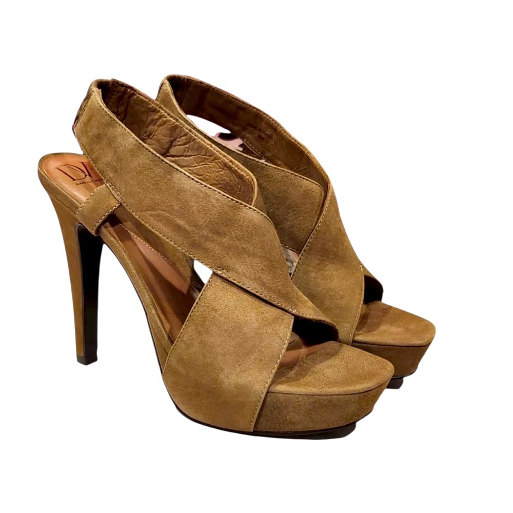 Diane von Furstenberg Zia Suede Platform Stiletto Heels | Camel Color | Sz 9 1/2 - Picture 3 of 8